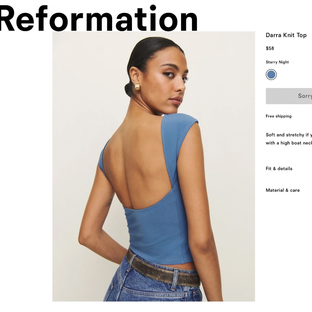 REFORMATION Darra Knit Top in Blue